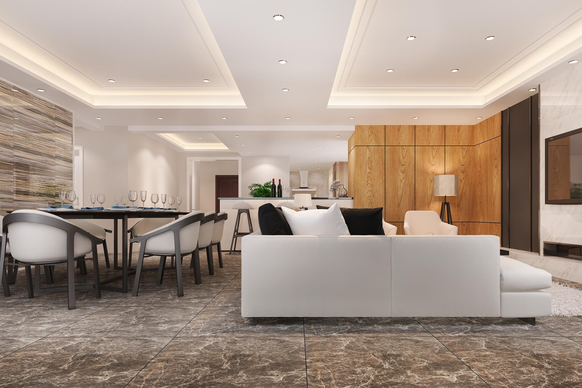 Salón de concepto abierto tras reforma integral de piso en Gernika
